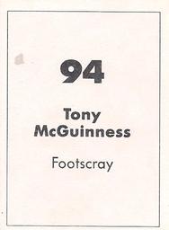 1990 Select AFL Stickers #94 Tony McGuinness Back